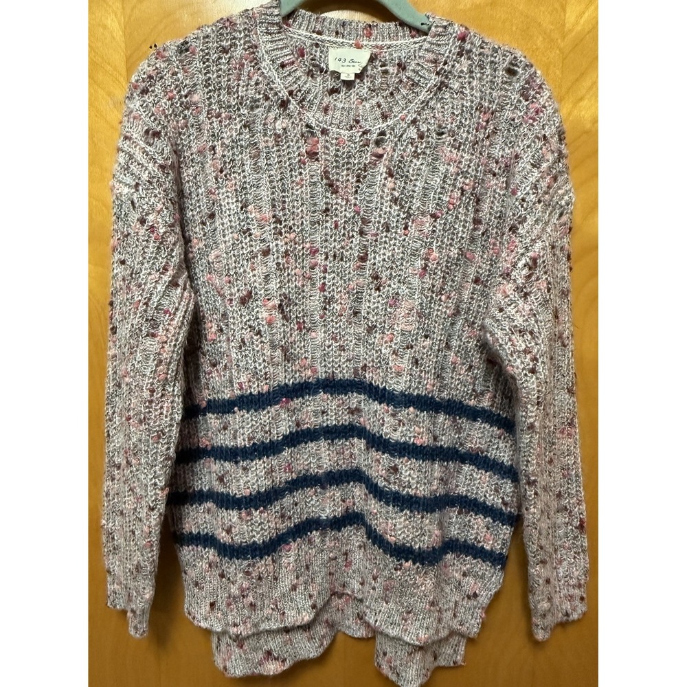 143 Story by Line Up Womens Crewneck Textured Hi Lo Hem Striped Sweater Sz S‎